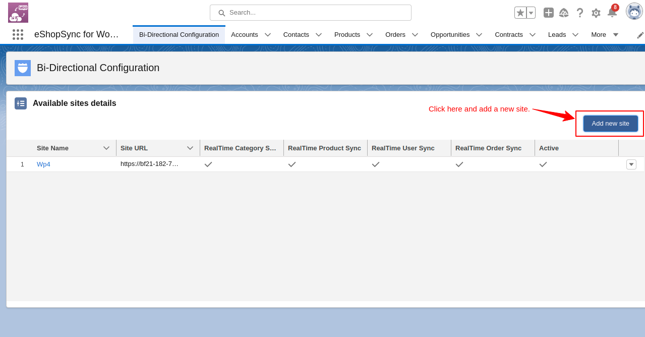 Add new site for Bi-Directional-Configuration-Salesforce