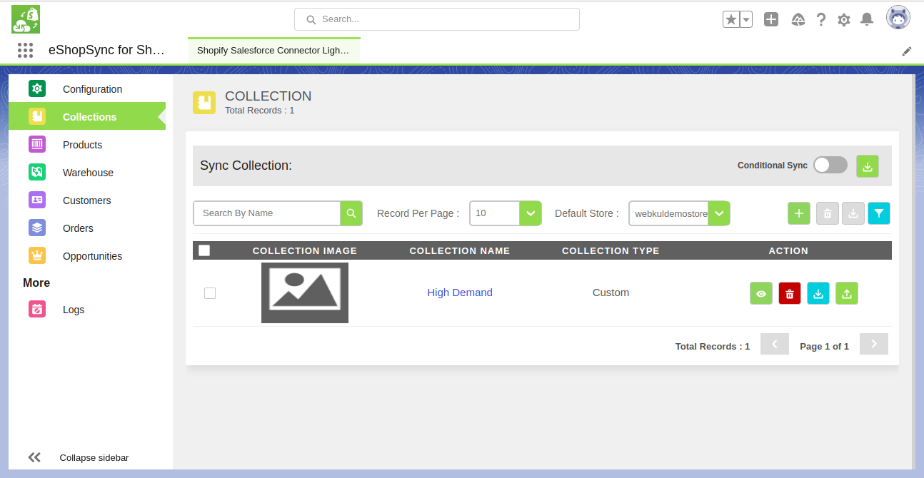 Sync Collection for Shopify Salesforce