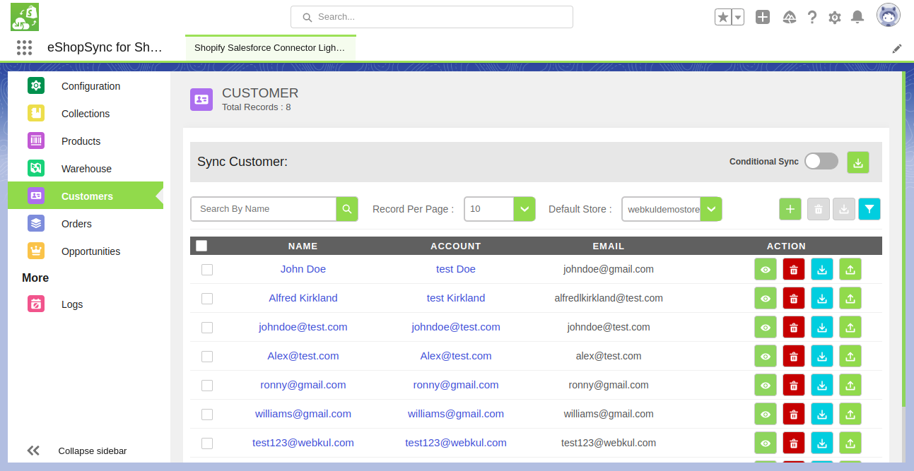 Sync Customers shopify salesforce