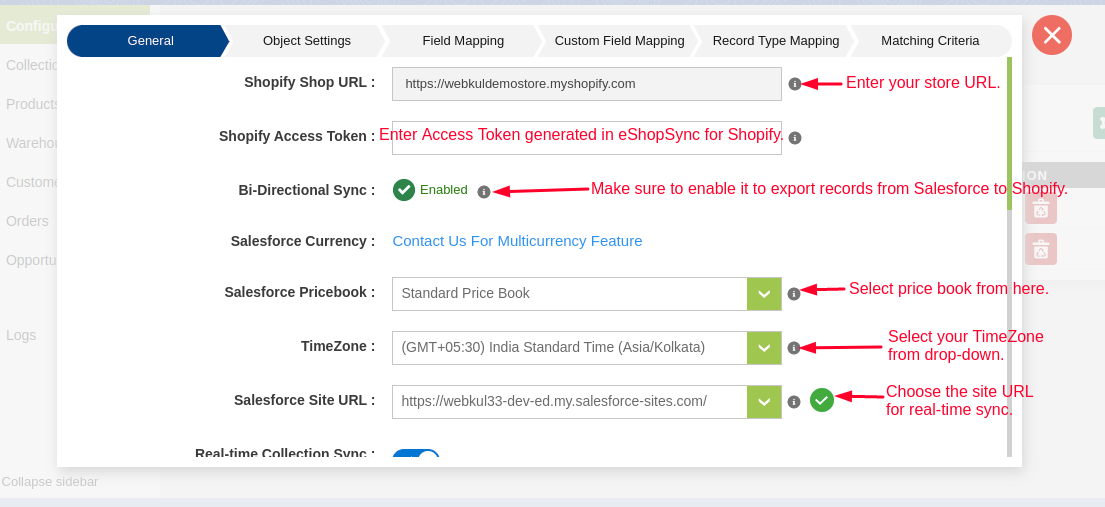 general settings eShopSync for Shopify
