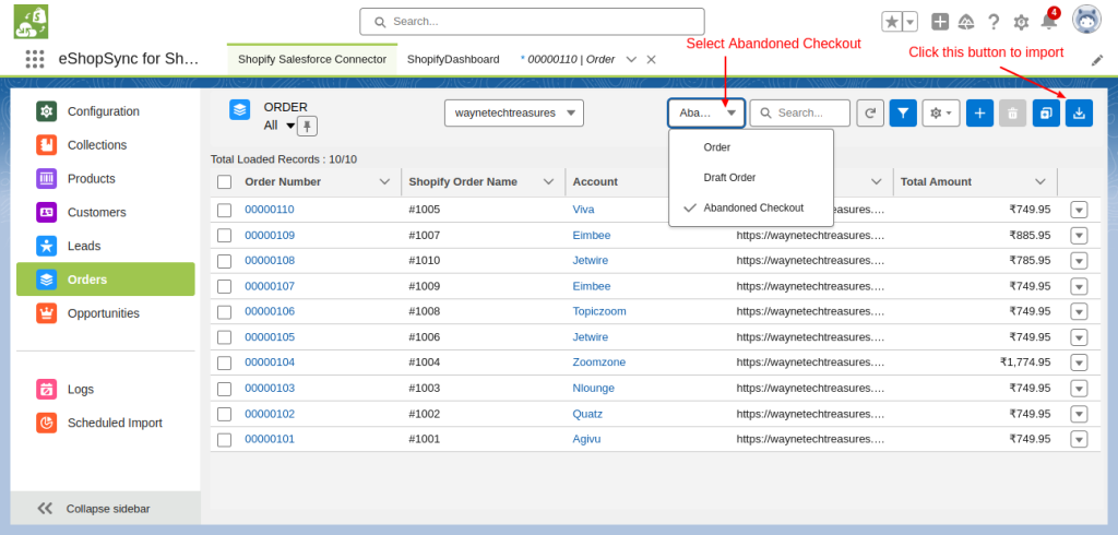 salesforce shopify connector