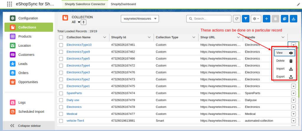 salesforce shopify action