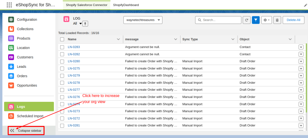 shopify salesforce connector