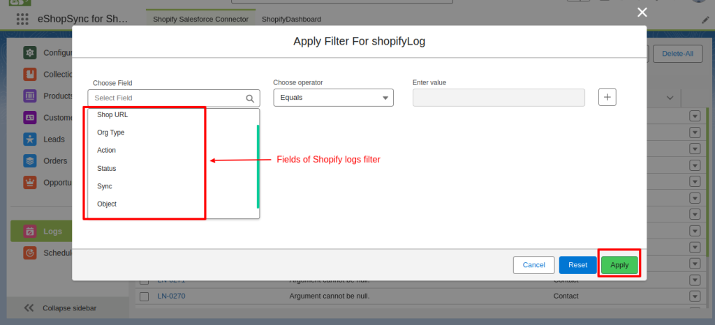 shopify filter logs