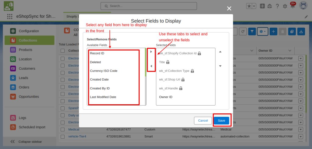 select field to display