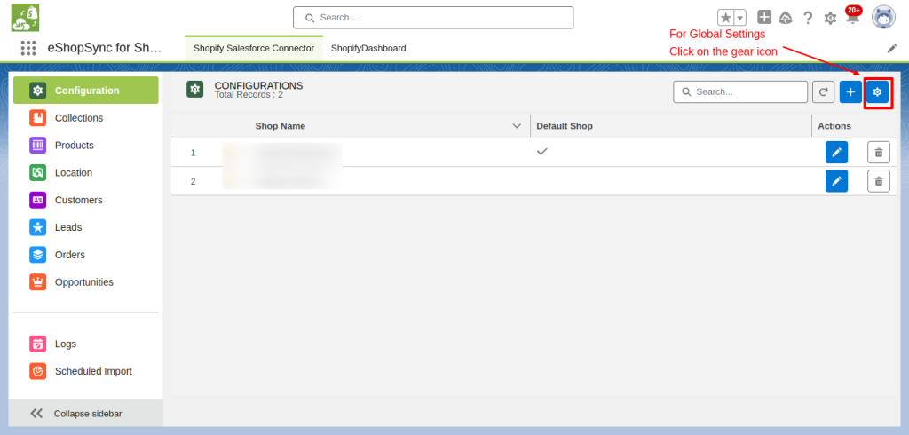 shopify salesforce global settings