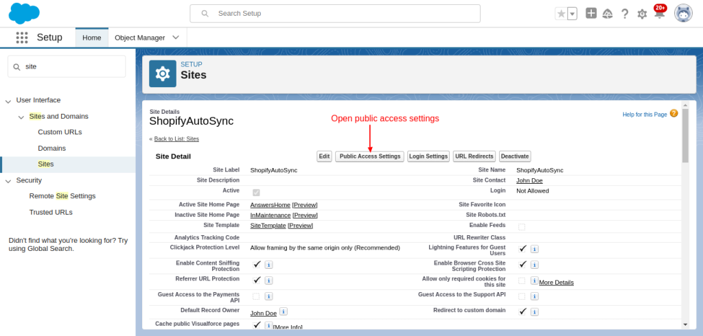 salesforce site public access
