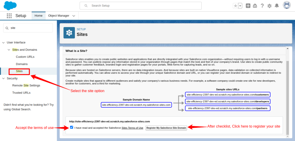 register site on salesforce