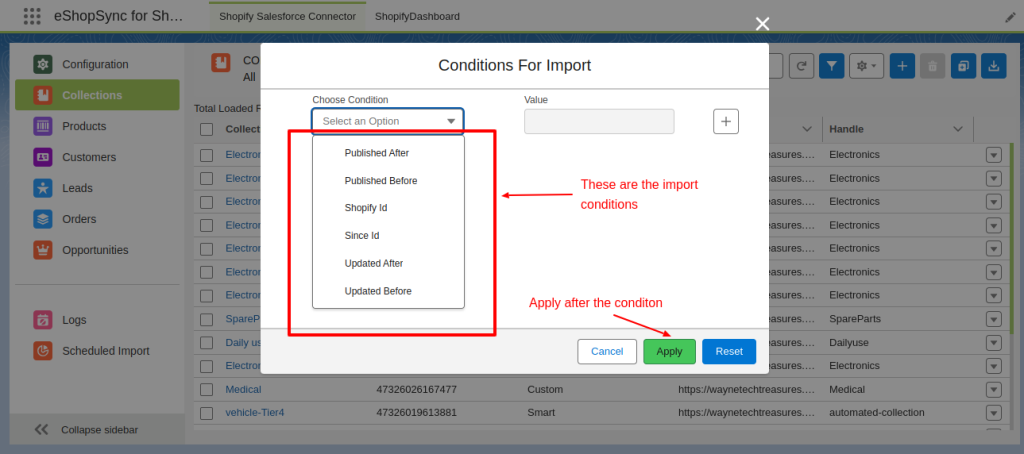 shopify sync collection import