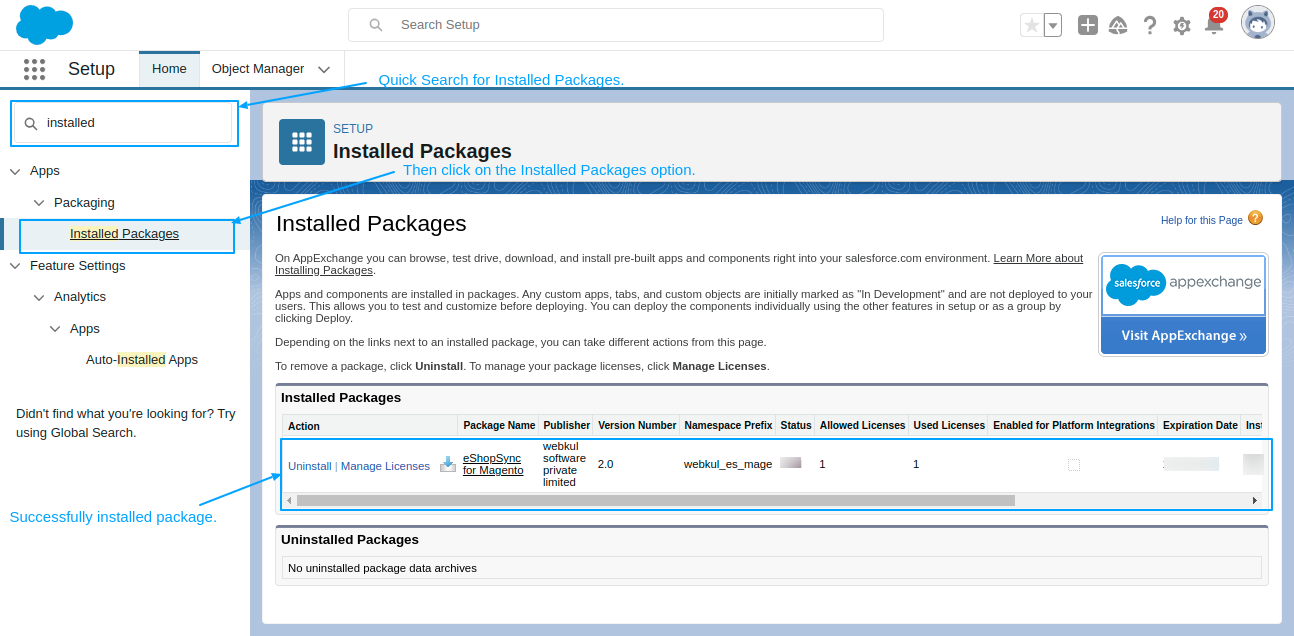 Installed-Packages-Salesforce magento 2