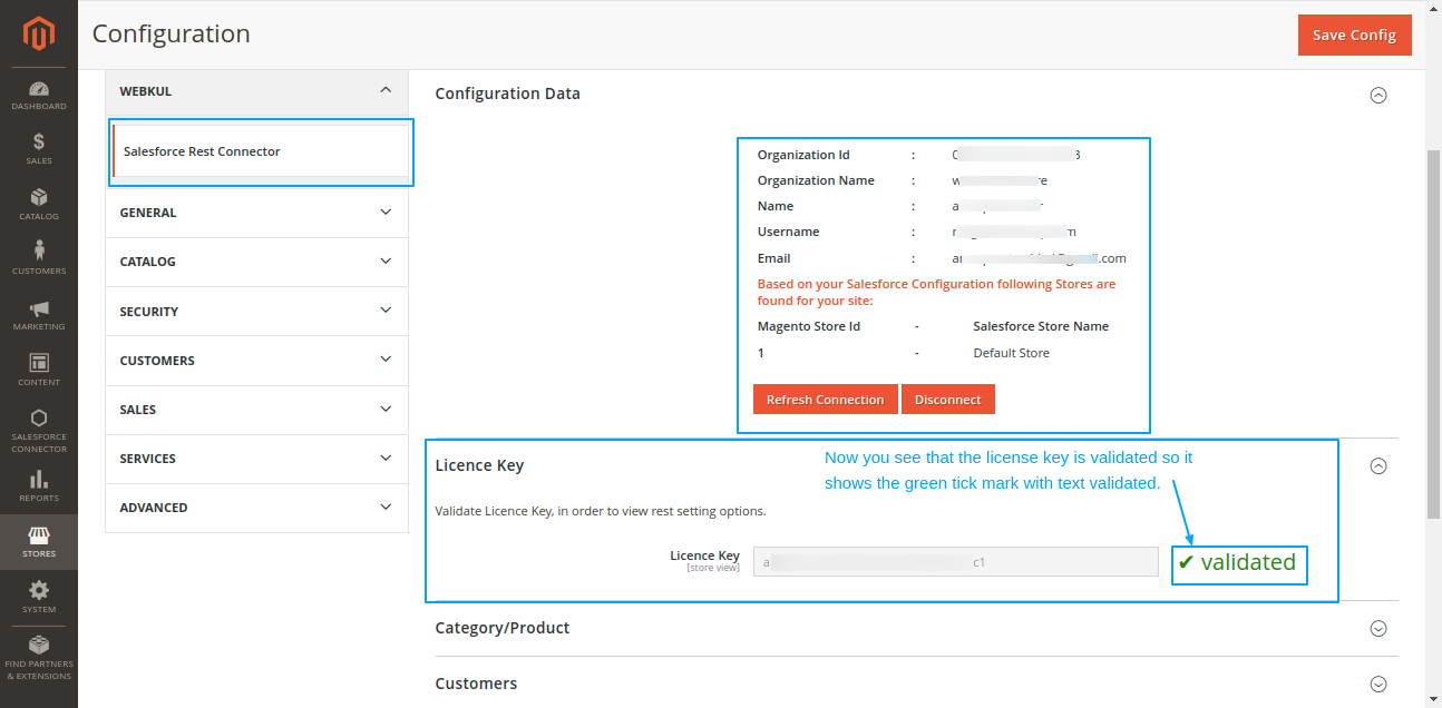 License key validated Configuration-Settings-Stores-Magento-Admin