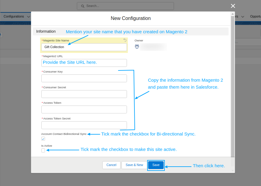 New Configuration of New Magento 2 site in Salesforce