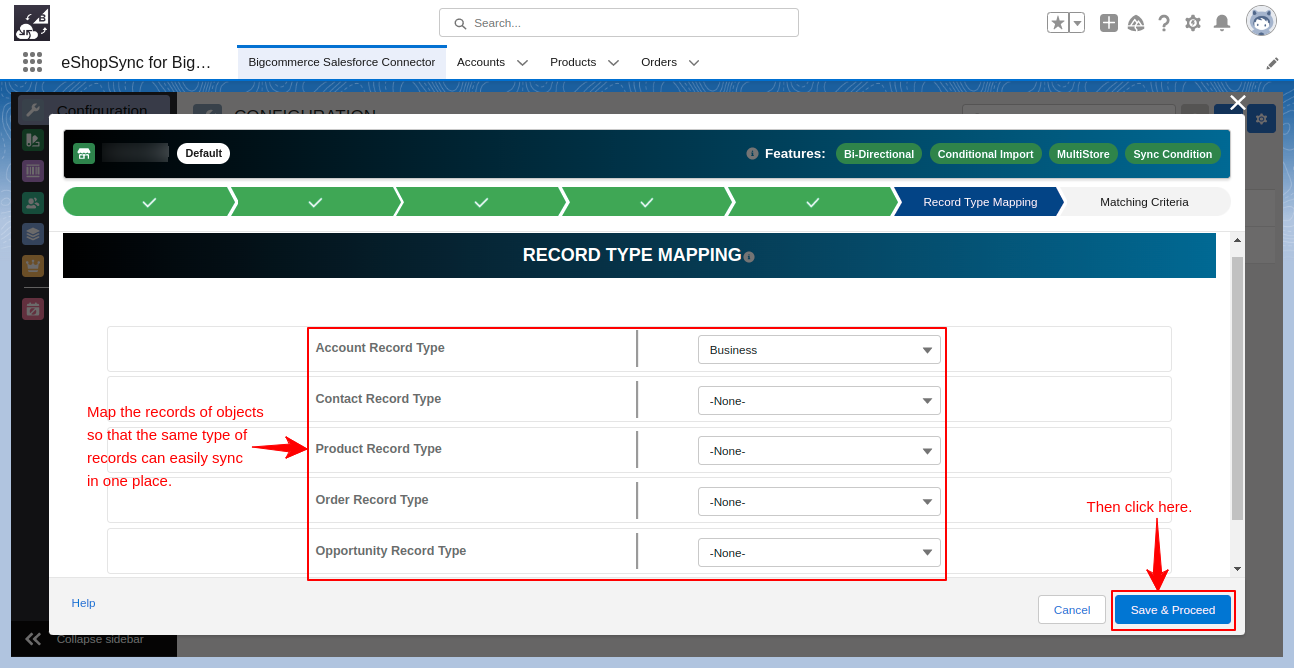 Configuration of Record Type mapping- eshopsync for bigcommerce