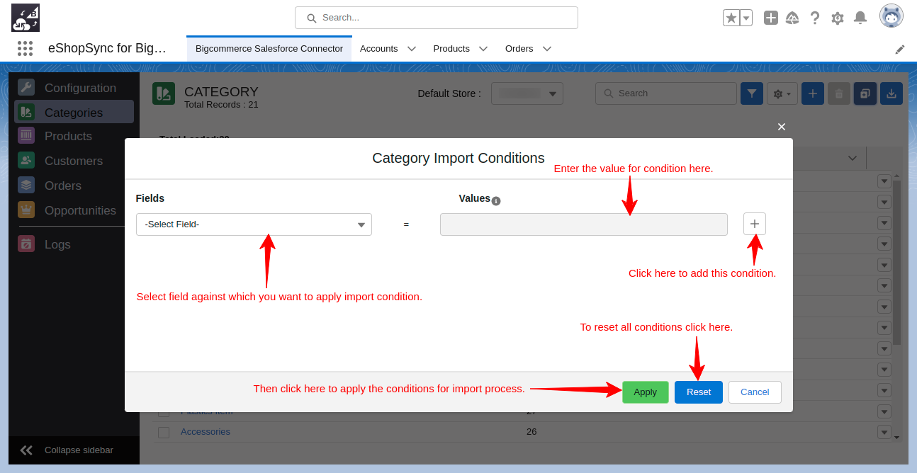 Import condition in Bigcommerce salesforce connector