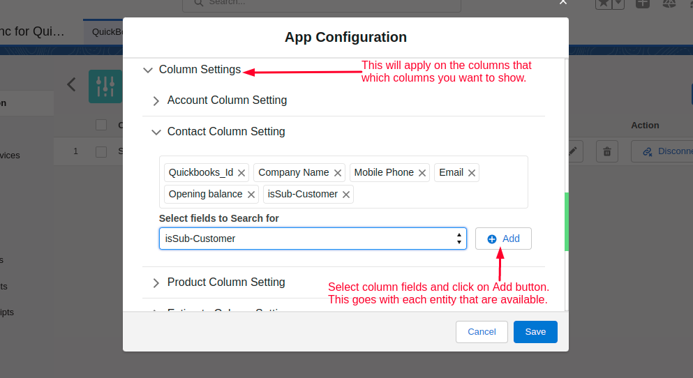 App configuration Column Settings 4