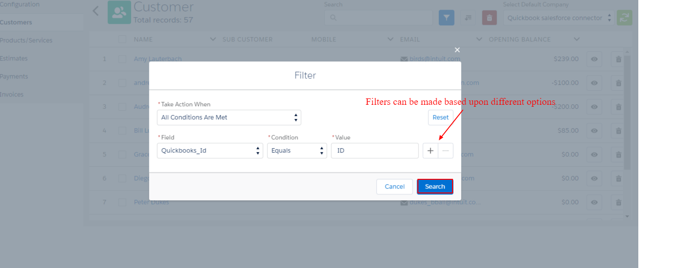 Filter Criteria settings