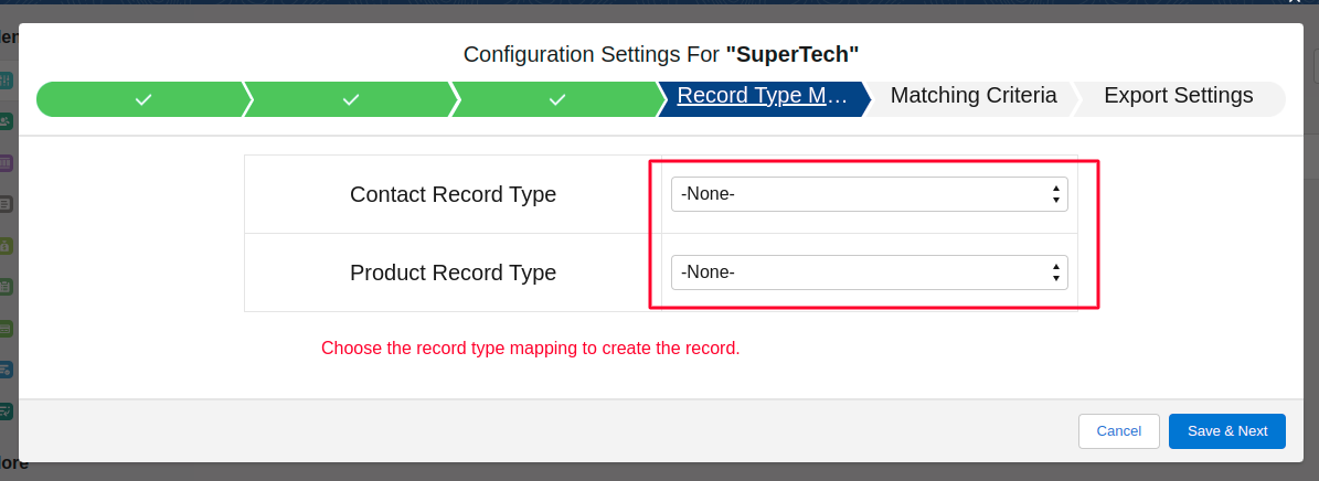 Record Type Mapping options