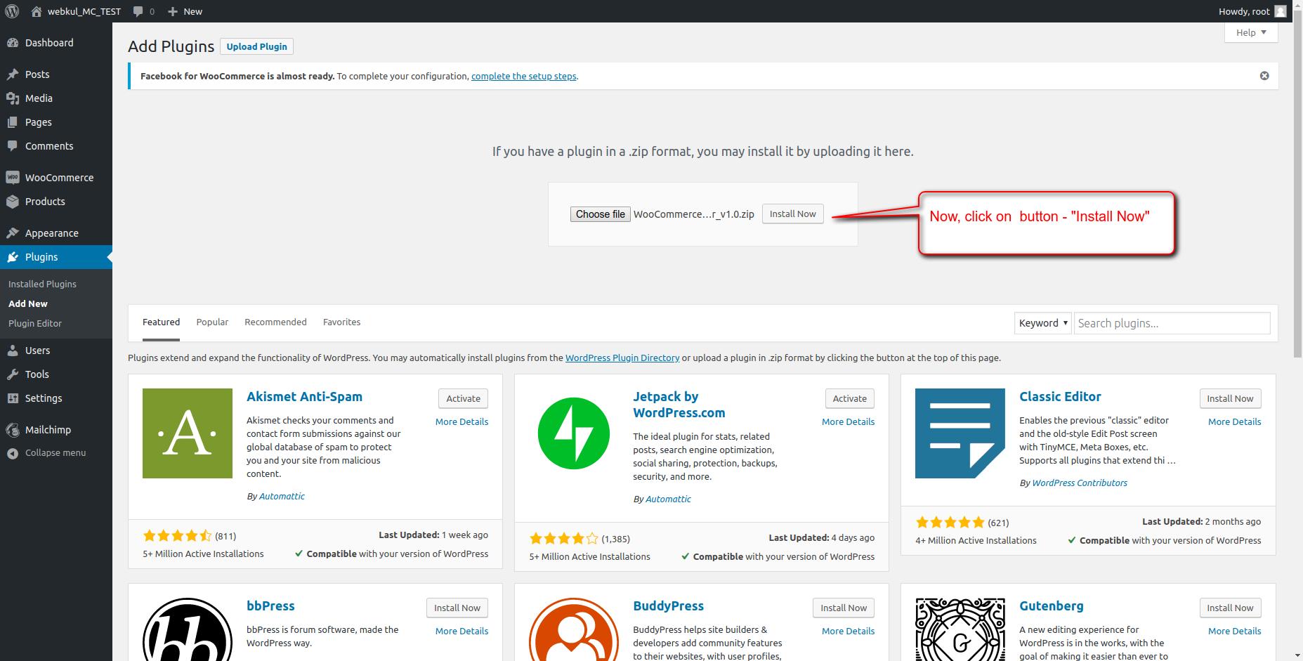 Add Plugins ‹ webkul_MC_TEST — WordPress