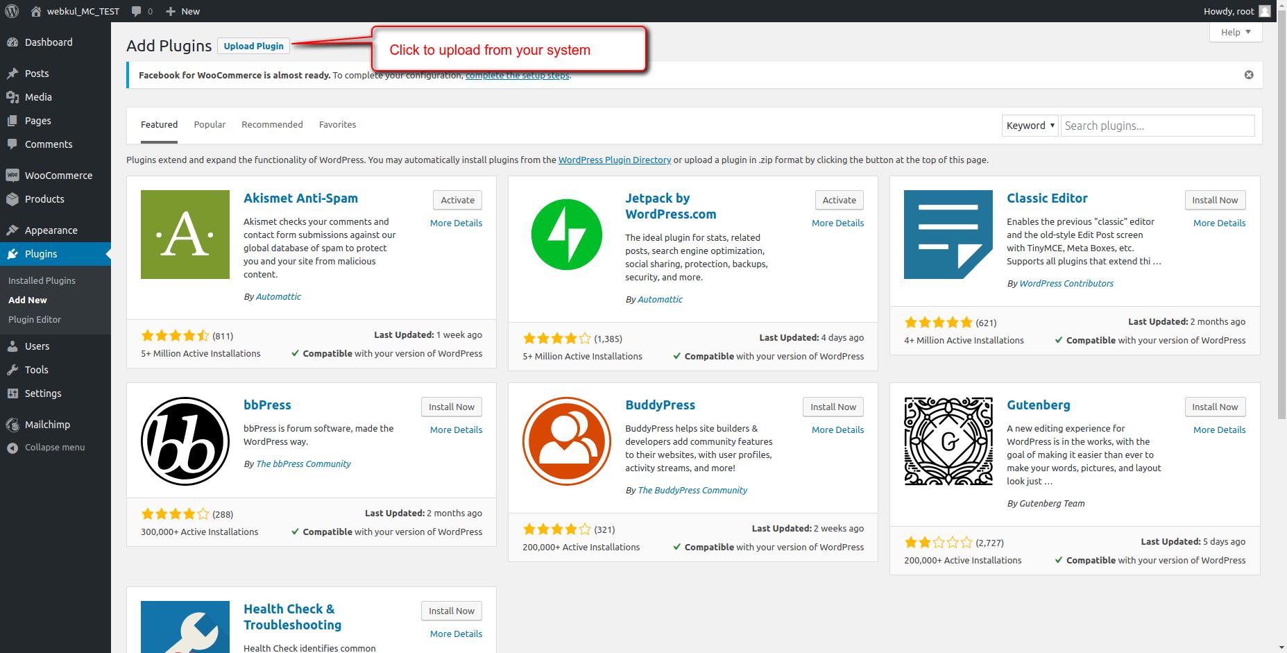 Add Plugins ‹ webkul_MC_TEST — WordPress