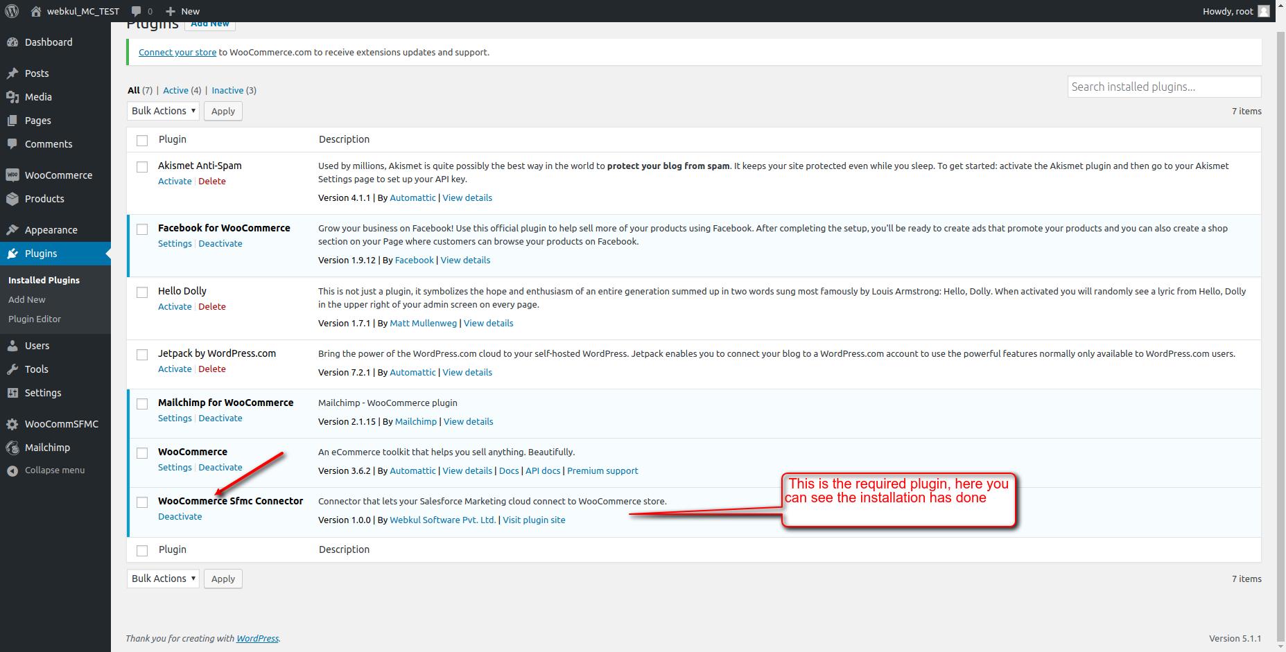 Plugins ‹ webkul_MC_TEST — WordPress