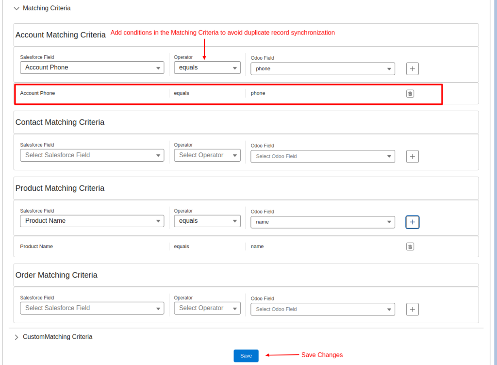odoo config matching