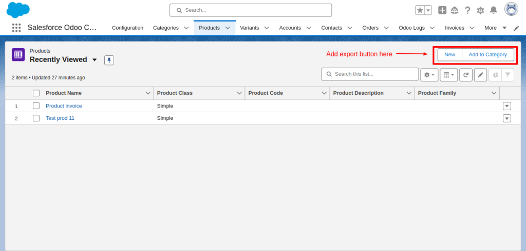 odoo salesforce connector export button