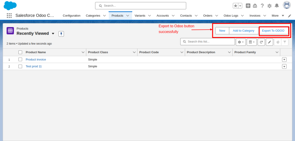 odoo salesforce connector export button