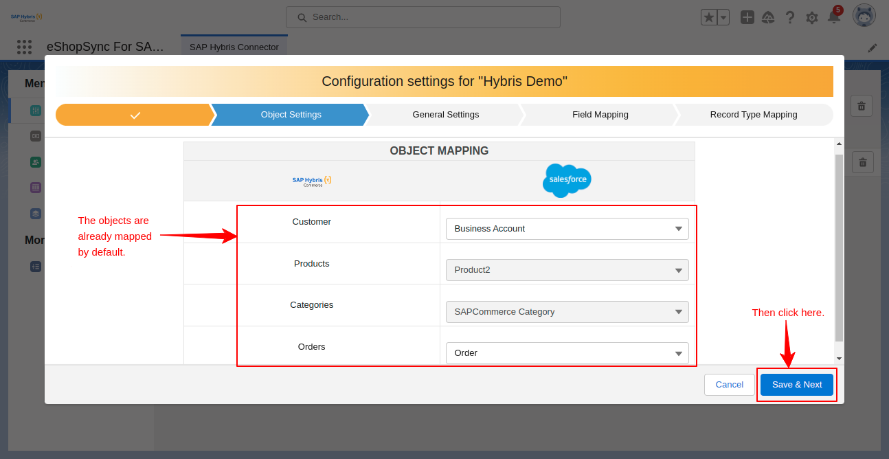 Configuration Objects Setting in eShopSync For SAP Hybris