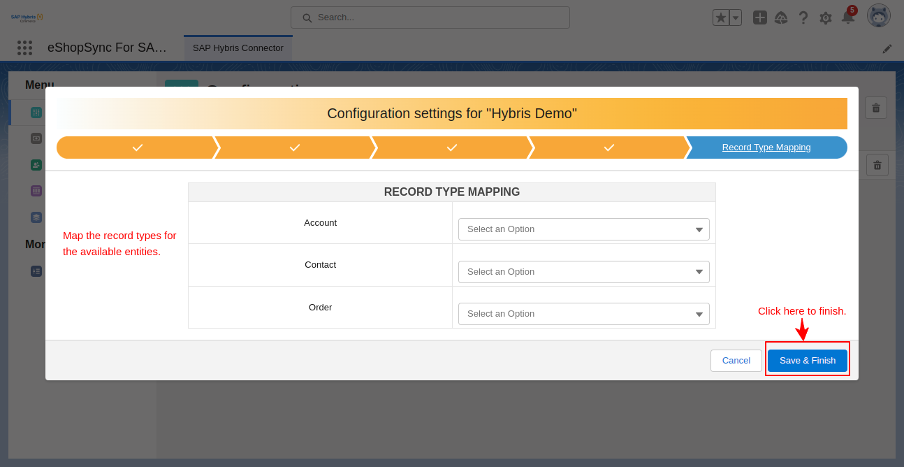 Configuration Record Type Mapping in eShopSync For SAP Hybris