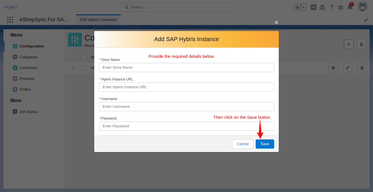 Form to create SAP Hybris instance