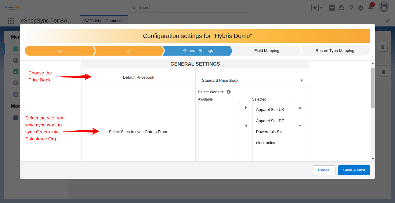 configuration General Settings1 in eShoSync For SAP Hybris