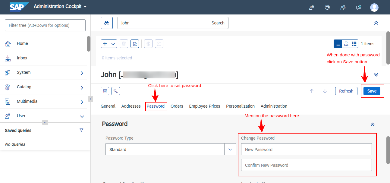 password setting SAP-CX-Backoffice