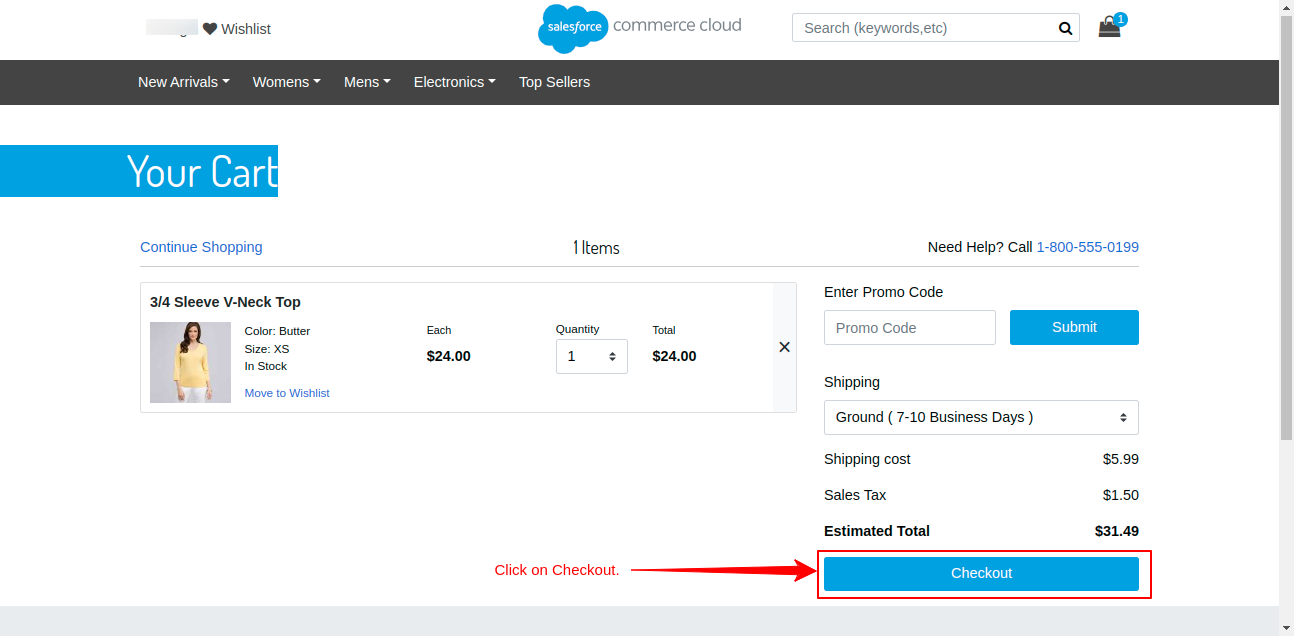 User checkout page in Salesforce-Commerce-Cloud site