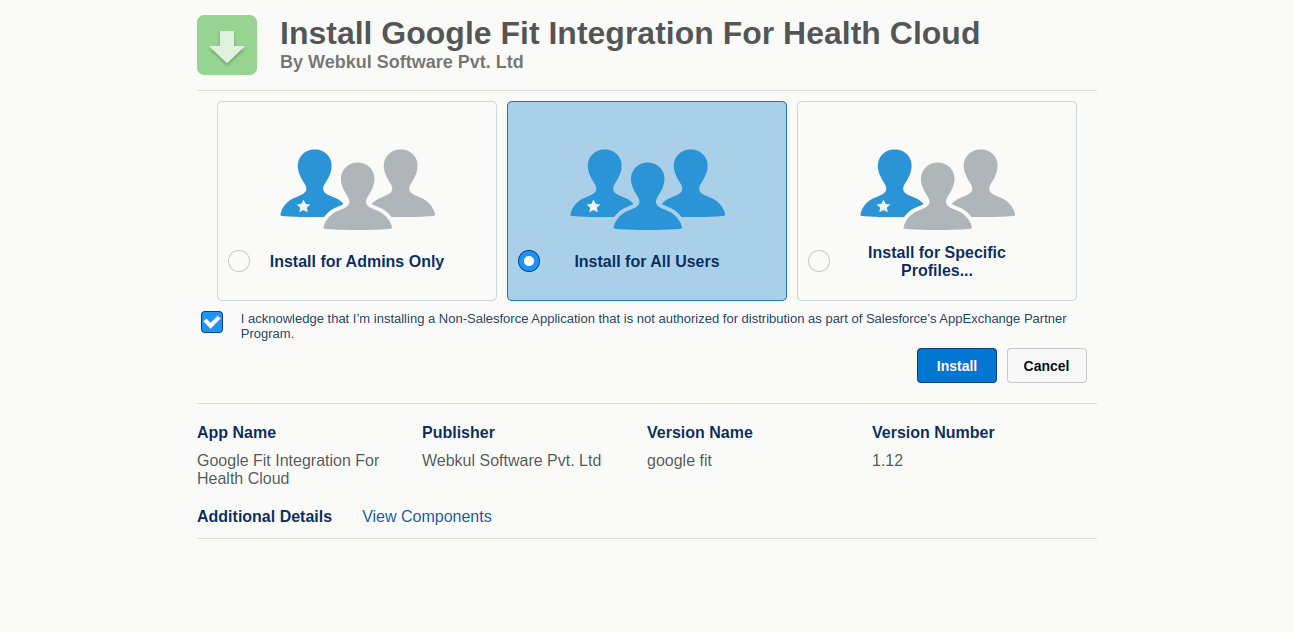 Install-Google Fit integration Package in Salesforce health cloud